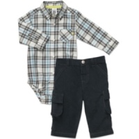 Keep him perfectly tucked in all day with this preppy plaid bodysuit and cargo pant set from Carter's. Keep him perfectly tucked in all day with this preppy plaid bodysuit and cargo pant set from Carter's.