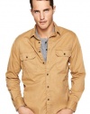 Lucky Brand Mens Vintage Style Throwback Brushed Twill Utility Shirt, Khaki Brown