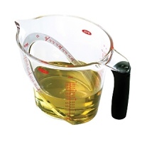 A patented angled surface lets you read measurement markings by looking straight down into the Cup and eliminates the need to fill, check and adjust the amount of liquid you are measuring. The handle is soft and non-slip for a firm grip. The bright measurement markings in convenient cup, ounce and milliliter denominations accommodate any recipe. Dishwasher safe.