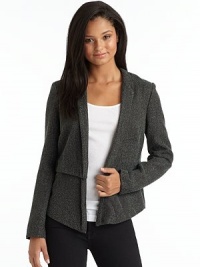 THE LOOKNotched lapelOpen-frontLong sleevesSingle welt pocket at chestLayered, asymmetrical hemTHE FITAbout 25 from shoulder to longest point of hemTHE MATERIALAcrylicFully linedCARE & ORIGINDry cleanImported THE LOOKNotched lapelOpen-frontLong sleevesSingle welt pocket at chestLayered, asymmetrical hemTHE FITAbout 25 from shoulder to longest point of hemTHE MATERIALAcrylicFully linedCARE & ORIGINDry cleanImported