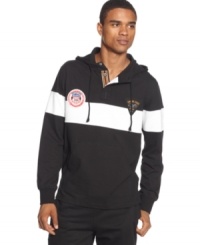 Rock it track star style in this sporty Rocawear hoodie. Rock it track star style in this sporty Rocawear hoodie.