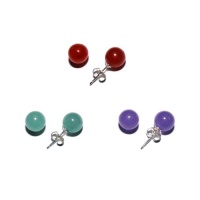 Sterling Silver 8mm Red, Lavender and Green Jadeite Stud Earrings Set Sterling Silver 8mm Red, Lavender and Green Jadeite Stud Earrings Set