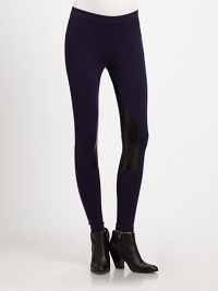 Contrasting faux leather patches give these ultra-stretchy leggings a dash of equestrian charm. THE FITInseam, about 27THE DETAILSElastic waistbandFaux-leather trimBack besom pocketsBody: Rayon/nylon/spandexTrim: Polyurethane/viscoseHand washImportedModel shown is 5'10 (177cm) wearing US size Small. Contrasting faux leather patches give these ultra-stretchy leggings a dash of equestrian charm. THE FITInseam, about 27THE DETAILSElastic waistbandFaux-leather trimBack besom pocketsBody: Rayon/nylon/spandexTrim: Polyurethane/viscoseHand washImportedModel shown is 5'10 (177cm) wearing US size Small.