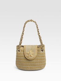 A lightweight summer essential crafted in metallic-woven straw and finished with a whimsical starfish medallion.Shoulder strap, 6 drop Snap flap closure Protective metal feet Split interior compartment One interior zip pockets Two open pockets Removable mirror compact 7½W X 6H X 4½D Imported