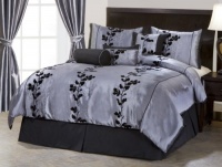 Nanshing America 7 Pieces Grey and Black Embroidery Floral Comforter 106 X 92 bed-in-a-bag Set King Size Bedding Nanshing America 7 Pieces Grey and Black Embroidery Floral Comforter 106 X 92 bed-in-a-bag Set King Size Bedding
