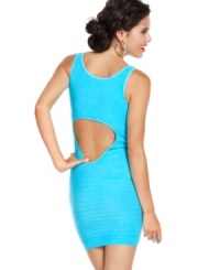 Play your hot-girl card in this hip-hugging party dress that sports tonal bandage stripes and a foxy back cutout! From Say What?. Play your hot-girl card in this hip-hugging party dress that sports tonal bandage stripes and a foxy back cutout! From Say What?.