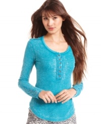 We can't resist the power of a cute thermal top! With its faded effects and lace insets at the sleeves, this style from Sugar Rush is one we'll want to live in all season long. We can't resist the power of a cute thermal top! With its faded effects and lace insets at the sleeves, this style from Sugar Rush is one we'll want to live in all season long.