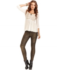 In a metallic fabric, these Free People textured skinny pants add a dose of stylish shine to your fall look! In a metallic fabric, these Free People textured skinny pants add a dose of stylish shine to your fall look!