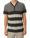 Retrofit Men's 1/4 Button Up V-Neck Basic T-Shirt Light & Dark Gray Striped