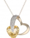10k Gold Heart Gemstone and Diamond Pendant Necklace, 18