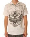 Retrofit Men's Eagle Crest 1/4 Button Up V-Neck Graphic T-Shirt White