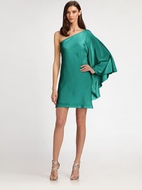 Lustrous silk satin, in an asymmetrical design finished with a dramatic, sweeping kimono sleeve.Asymmetrical necklineSingle long kimono sleeveConcealed side zipFully linedAbout 16 from natural waistSilkDry cleanImportedModel shown is 5'11 (180cm) wearing US size 4. Lustrous silk satin, in an asymmetrical design finished with a dramatic, sweeping kimono sleeve.Asymmetrical necklineSingle long kimono sleeveConcealed side zipFully linedAbout 16 from natural waistSilkDry cleanImportedModel shown is 5'11 (180cm) wearing US size 4.