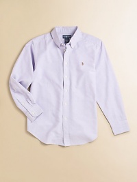 Rendered in cotton oxford, this signature style features multicolored pony embroidery for a sporty touch.Button-down collarLong sleeves with single-button cuffsButton-frontBox-pleated backShirttail hemCottonMachine washImported Please note: Number of buttons may vary depending on size ordered. Rendered in cotton oxford, this signature style features multicolored pony embroidery for a sporty touch.Button-down collarLong sleeves with single-button cuffsButton-frontBox-pleated backShirttail hemCottonMachine washImported Please note: Number of buttons may vary depending on size ordered.