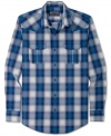 Update your regular ol' button down look with this bold plaid print shirt by American Rag.