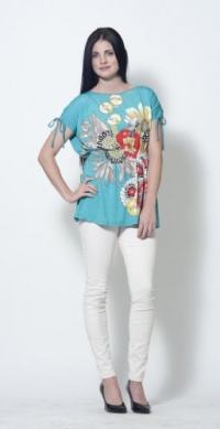 Women's Bacci Carmen Floral Print Bat Sleeve Top in Aqua Small Women's Bacci Carmen Floral Print Bat Sleeve Top in Aqua Small