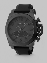 With subtle military influence and a sporty yet elegant look, this appeals to the watch aficionado who is looking for something different. With a devised double-layered brushed dial and signature pattern crown, it's a fine example of detailed Italian watch making and craftsmanship.Round bezelQuartz movementThree-eye chronograph functionalityWater resistant to 10 ATMStainless steel case: 50mm (1.97)Rubber bandMade in Italy With subtle military influence and a sporty yet elegant look, this appeals to the watch aficionado who is looking for something different. With a devised double-layered brushed dial and signature pattern crown, it's a fine example of detailed Italian watch making and craftsmanship.Round bezelQuartz movementThree-eye chronograph functionalityWater resistant to 10 ATMStainless steel case: 50mm (1.97)Rubber bandMade in Italy