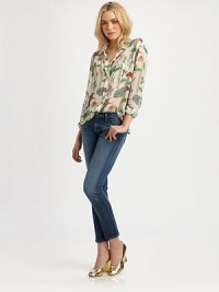 A lush floral print highlights this airy silk button-down with a versatile long hem.Point collarButton frontChest pocketLong sleeves with button cuffsBack yoke and box pleatShirttail hemAbout 26 from shoulder to hemSilkDry cleanImportedModel shown is 5'10 (178cm) wearing US size Small. A lush floral print highlights this airy silk button-down with a versatile long hem.Point collarButton frontChest pocketLong sleeves with button cuffsBack yoke and box pleatShirttail hemAbout 26 from shoulder to hemSilkDry cleanImportedModel shown is 5'10 (178cm) wearing US size Small.