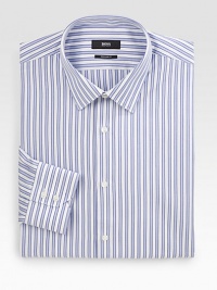 Lightly textured stripes are woven to handsome effect in classic-fit cotton. Buttonfront Moderate spread collar Cotton Dry clean Imported 