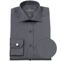 Savile Row Mens Dark Grey Pin Stripe Fitted Formal Dress Shirt Single Cuff Savile Row Mens Dark Grey Pin Stripe Fitted Formal Dress Shirt Single Cuff