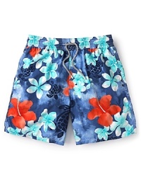 The turtle, a longtime symbol of wisdom and patience, and also a fellow traveler of both surf and turf, swims among bright flowers on these cool athletic trunks from Vilebrequin for a fun surfer vibe at the pool or beach. The turtle, a longtime symbol of wisdom and patience, and also a fellow traveler of both surf and turf, swims among bright flowers on these cool athletic trunks from Vilebrequin for a fun surfer vibe at the pool or beach.