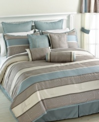 A contemporary look defines this Franklin comforter set, featuring a mod square design in a soothing palette. Comes complete with an expansive assortment of coordinating components. A contemporary look defines this Franklin comforter set, featuring a mod square design in a soothing palette. Comes complete with an expansive assortment of coordinating components.
