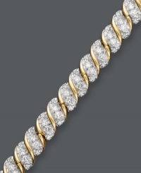 Twist and shine. This dazzling bracelet features a unique design that sparkles with the addition of round-cut diamonds (1-1/2 ct. t.w.). Crafted in 10k gold. Approximate length: 7-1/4 inches. Twist and shine. This dazzling bracelet features a unique design that sparkles with the addition of round-cut diamonds (1-1/2 ct. t.w.). Crafted in 10k gold. Approximate length: 7-1/4 inches.