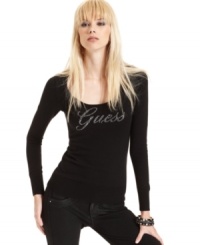 Up the glam factor of your casual look with this GUESS rhinestone logo top -- pair it with your fave GUESS jeans!