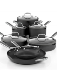Cut the mess, skip the hassle, cook like a pro! These hard-anodized aluminum essentials stock your space with a multi-layered nonstick promise that releases food fast & cleans up in a jiff. Each attractive piece features etched interior fill lines for measuring dry & wet ingredients all in one pot, plus built-in pouring spots & durable lids with drain holes make prepping & plating quick & easy. Cut the mess, skip the hassle, cook like a pro! These hard-anodized aluminum essentials stock your space with a multi-layered nonstick promise that releases food fast & cleans up in a jiff. Each attractive piece features etched interior fill lines for measuring dry & wet ingredients all in one pot, plus built-in pouring spots & durable lids with drain holes make prepping & plating quick & easy.