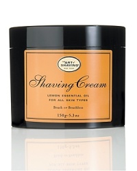 The Art of Shaving Shaving Cream protects the skin from irritation and razor burn. Rich with glycerin, coconut oil and essential oils, the Shaving Cream leaves your skin smooth and moisturized. For optimum results: Prepare your skin with Lemon Pre-Shave Oil. Apply Lemon Shaving Cream with Shaving Brush to generate a rich warm lather, soften and lift the beard, open pores, bring sufficient water to the skin and gently exfoliate. Soothe, refresh and regenerate the skin after shaving with Lemon After-Shave Balm.Lemon Essential Oil - Normal to Oily Skin The Art of Shaving Shaving Cream protects the skin from irritation and razor burn. Rich with glycerin, coconut oil and essential oils, the Shaving Cream leaves your skin smooth and moisturized. For optimum results: Prepare your skin with Lemon Pre-Shave Oil. Apply Lemon Shaving Cream with Shaving Brush to generate a rich warm lather, soften and lift the beard, open pores, bring sufficient water to the skin and gently exfoliate. Soothe, refresh and regenerate the skin after shaving with Lemon After-Shave Balm.Lemon Essential Oil - Normal to Oily Skin