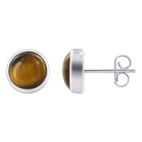 Sterling Silver 8mm Round Shaped Tiger Eye Post Back Findings Polish Finished Stud Earrings