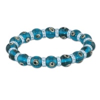 Stretchable Design Bracelet Featuring Aqua Blue Evil Eye Balls with CZ Diamond Rings - Incl. ClassicDiamondHouse Free Gift Box & Cleaning Cloth Stretchable Design Bracelet Featuring Aqua Blue Evil Eye Balls with CZ Diamond Rings - Incl. ClassicDiamondHouse Free Gift Box & Cleaning Cloth