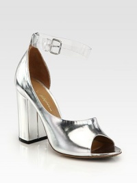 Mirrored metallic leather in a feminine d'Orsay silhouette, topped with an interchangeable, clear ankle strap and chunky block heel. Self-covered heel, 4 (100mm)Metallic leather upperLeather lining and solePadded insoleImportedPlease note: Silver and clear ankle straps are included. Mirrored metallic leather in a feminine d'Orsay silhouette, topped with an interchangeable, clear ankle strap and chunky block heel. Self-covered heel, 4 (100mm)Metallic leather upperLeather lining and solePadded insoleImportedPlease note: Silver and clear ankle straps are included.
