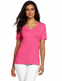 Three Dots Red Womens Short Sleeve Mid V-Neck Tee Three Dots Red Womens Short Sleeve Mid V-Neck Tee