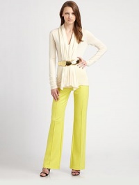 This open cardigan in a luxurious blend of silk and cashmere has an airy, draped scarf collar and front.Draped scarf collarOpen frontLong fitted sleevesSelf cord tie belt includedAbout 24½ from shoulder to hem55% silk/45% cashmereDry cleanImported Please note: metallic belt sold separately. Model shown is 5'9½ (176cm) wearing US size Small. This open cardigan in a luxurious blend of silk and cashmere has an airy, draped scarf collar and front.Draped scarf collarOpen frontLong fitted sleevesSelf cord tie belt includedAbout 24½ from shoulder to hem55% silk/45% cashmereDry cleanImported Please note: metallic belt sold separately. Model shown is 5'9½ (176cm) wearing US size Small.