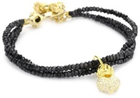 Queen Baby 3 Strand Black Spinel Bracelet with 18K Vermeil 3D Pave Cubic-Zirconia Crowned Heart