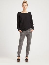 Natty tweed in a contemporary, low-rise silhouette with intricate seaming, slash pockets and a button front. Button frontSlash pocketsBack besom pocketsRise, about 9Inseam, about 2662% polyester/19% viscose/13% cotton/6% elastaneDry cleanMade in USA of Italian fabricModel shown is 5'10 (177cm) wearing US size 2. Natty tweed in a contemporary, low-rise silhouette with intricate seaming, slash pockets and a button front. Button frontSlash pocketsBack besom pocketsRise, about 9Inseam, about 2662% polyester/19% viscose/13% cotton/6% elastaneDry cleanMade in USA of Italian fabricModel shown is 5'10 (177cm) wearing US size 2.