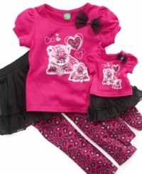 She'll embrace her bold, wild side with the help of this leopard-printed set from Dollie & Me. She'll embrace her bold, wild side with the help of this leopard-printed set from Dollie & Me.