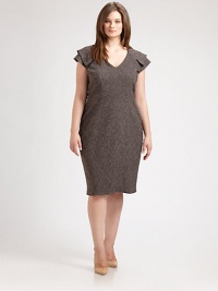Offering a relaxed-yet-feminine fit, a v-neck sheath dress with tiered cap sleeves offering a hint of arm coverage.V-neckTiered cap sleevesPrincess seamsConcealed back zipperAbout 27 from natural waist63% polyester/33% viscose/4% spandexMachine washImported of Italian fabric Offering a relaxed-yet-feminine fit, a v-neck sheath dress with tiered cap sleeves offering a hint of arm coverage.V-neckTiered cap sleevesPrincess seamsConcealed back zipperAbout 27 from natural waist63% polyester/33% viscose/4% spandexMachine washImported of Italian fabric