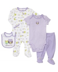 Prepare for cuteness and a full day of comfort with this sweet 4-piece set from Carter's. Prepare for cuteness and a full day of comfort with this sweet 4-piece set from Carter's.
