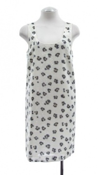 DKNY Ivory Sequined Leopard Print Sleeveless Shift Dress Small