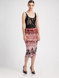 Layers of artfully ruched tulle in a slim, body-conscious style, printed with a painterly chevron pattern.Self waistbandVertical front seamsAllover ruchingAbout 36 from natural waistPolyamideHand washMade in ItalyModel shown is 5'9½ (176cm) wearing US size Small. Layers of artfully ruched tulle in a slim, body-conscious style, printed with a painterly chevron pattern.Self waistbandVertical front seamsAllover ruchingAbout 36 from natural waistPolyamideHand washMade in ItalyModel shown is 5'9½ (176cm) wearing US size Small.