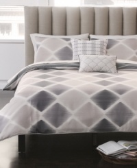 Modern and unexpected define this Treviso duvet cover set from Bryan Keith, featuring a smart diamond design with ombre stripe accents. Reverse to solid. Modern and unexpected define this Treviso duvet cover set from Bryan Keith, featuring a smart diamond design with ombre stripe accents. Reverse to solid.