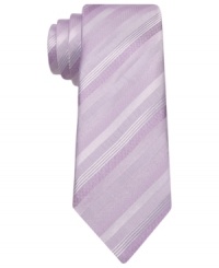 A subtle pattern and skinny construction give this Bar III tie modern edge. A subtle pattern and skinny construction give this Bar III tie modern edge.