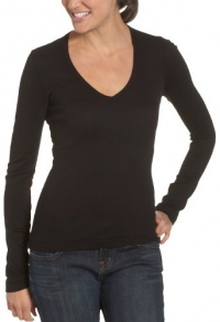 Splendid Womens 1X1 Long Sleeve V-Neck Top, Black, X-Large Splendid Womens 1X1 Long Sleeve V-Neck Top, Black, X-Large