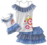 Dollie & Me Girls 2-6x Sweet Heart Rose Ruffle Top With Tiered Skooter And Matching Doll Garment, Light Blue, 4 Dollie & Me Girls 2-6x Sweet Heart Rose Ruffle Top With Tiered Skooter And Matching Doll Garment, Light Blue, 4