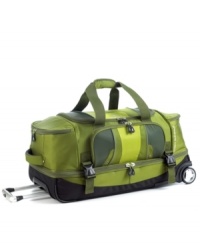 Enter the next age in travel. Incredibly lightweight and durable, this rolling duffel features a drop-bottom design that revolutionizes the way you pack-a large bottom compartment with hold-down straps is ideal for shoes, dirty laundry or folded clothes, while the top compartment is ideal for last-minute extras, a fresh change of clothes and beyond. A zipper divider panel simply rolls away to create one over-sized packing space. 5-year warranty. Enter the next age in travel. Incredibly lightweight and durable, this rolling duffel features a drop-bottom design that revolutionizes the way you pack-a large bottom compartment with hold-down straps is ideal for shoes, dirty laundry or folded clothes, while the top compartment is ideal for last-minute extras, a fresh change of clothes and beyond. A zipper divider panel simply rolls away to create one over-sized packing space. 5-year warranty.