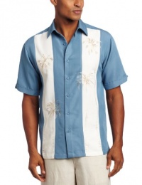 Cubavera Men's Short Sleeve Woven with Panel and Embroidered Palm Trees Cubavera Men's Short Sleeve Woven with Panel and Embroidered Palm Trees