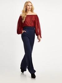 This flattering off-the-shoulder blouson style is rendered in sheer silk mousseline, and printed with an abstracted floral pattern.Off-the-shoulder elastic necklineLong blouson sleeves with tie cuffsSilkDry cleanMade in FranceOUR FIT MODEL RECOMMENDS ordering true size. This flattering off-the-shoulder blouson style is rendered in sheer silk mousseline, and printed with an abstracted floral pattern.Off-the-shoulder elastic necklineLong blouson sleeves with tie cuffsSilkDry cleanMade in FranceOUR FIT MODEL RECOMMENDS ordering true size.