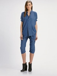 This cropped, artfully draped style features a sculptural, strategically tailored silhouette.Self waistbandZip fly with tab closureFront pleatsSide slash pocketsInseam, about 16TencelDry cleanMade in USA of imported fabricModel shown is 5'10 (177cm) wearing US size 4. This cropped, artfully draped style features a sculptural, strategically tailored silhouette.Self waistbandZip fly with tab closureFront pleatsSide slash pocketsInseam, about 16TencelDry cleanMade in USA of imported fabricModel shown is 5'10 (177cm) wearing US size 4.