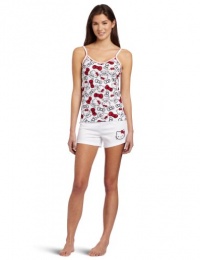 Hello Kitty Juniors Bow Print Short Set, White/Red, Medium Hello Kitty Juniors Bow Print Short Set, White/Red, Medium